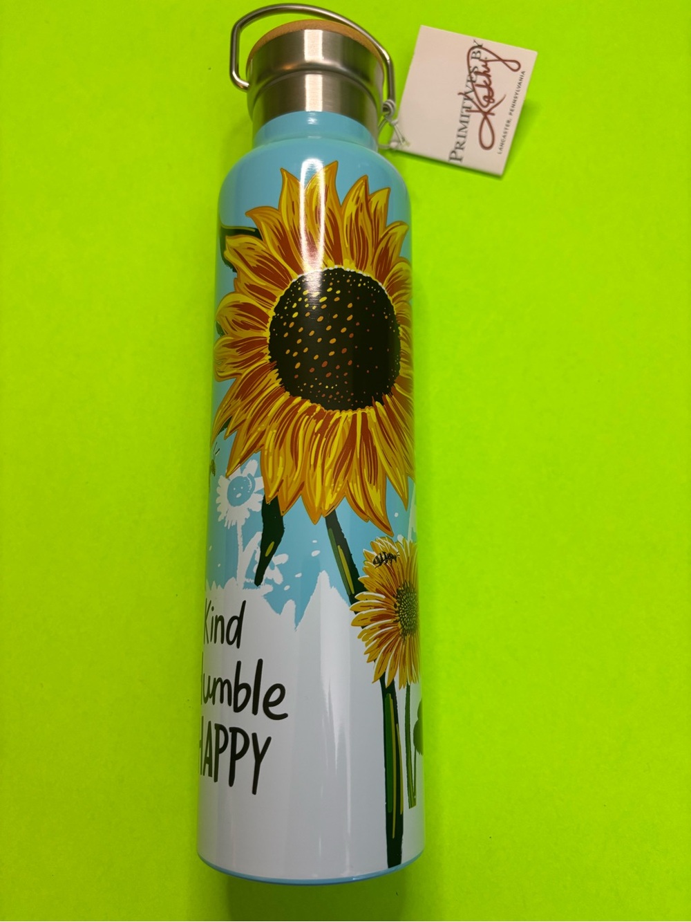 Primitives by Kathy Blue Yellow Sunflower Stainless Water Bottle